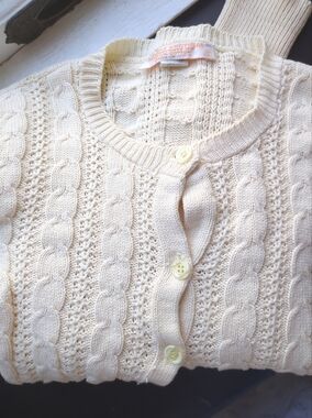 VTG 80s Brooks Bros Cableknit Cotton Cardigan Sweater M L